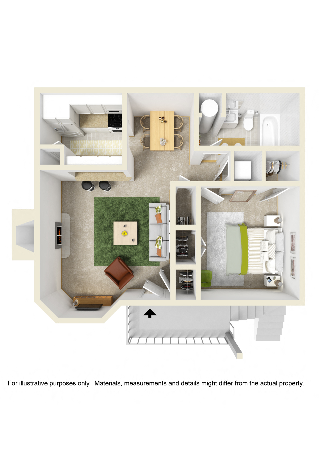 Floor plan for 1 bed, 1 bath, 550 sqft